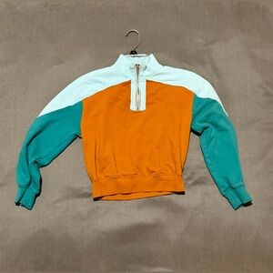BKE Orange, Teal & White Colorblock Quarter-Zip Sweatshirt